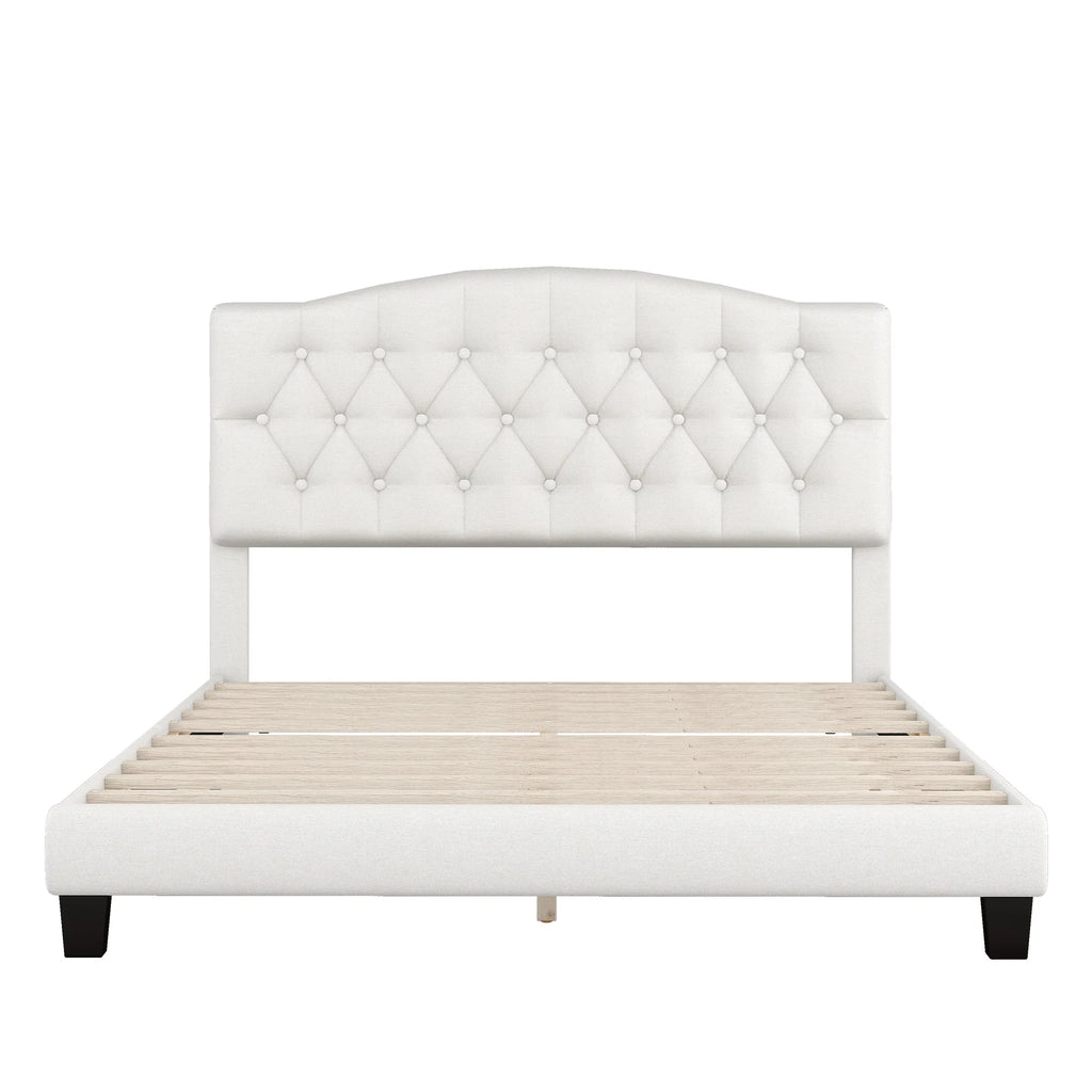 Queen Size Platform Bed Frame Beige T81594