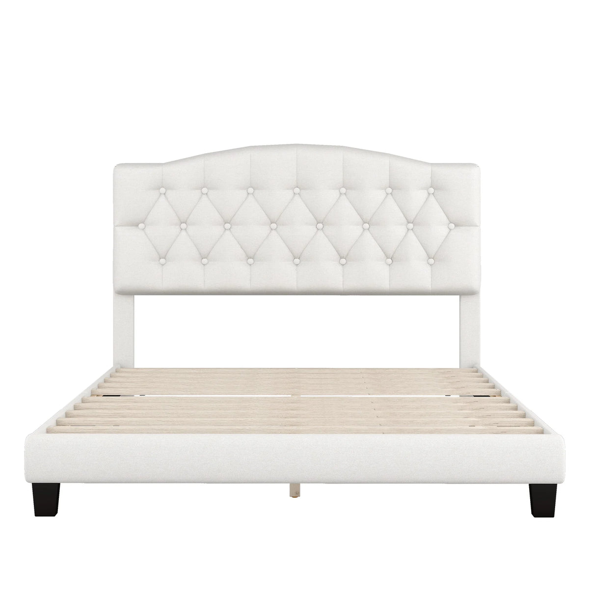 Queen Size Platform Bed Frame Beige T81594