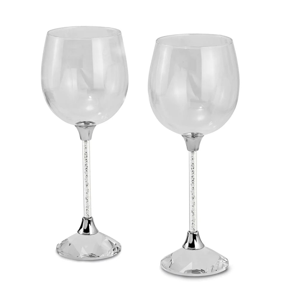 Set of 2 Wine Glasses with Crystal-filled Stems Y646