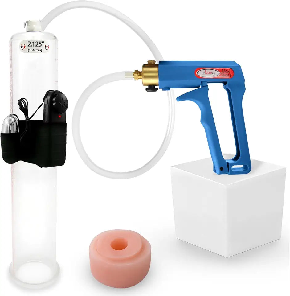 Blue Vibrating Penis Pump with Clear Hose and Donut, 12 inch Cylinder J292