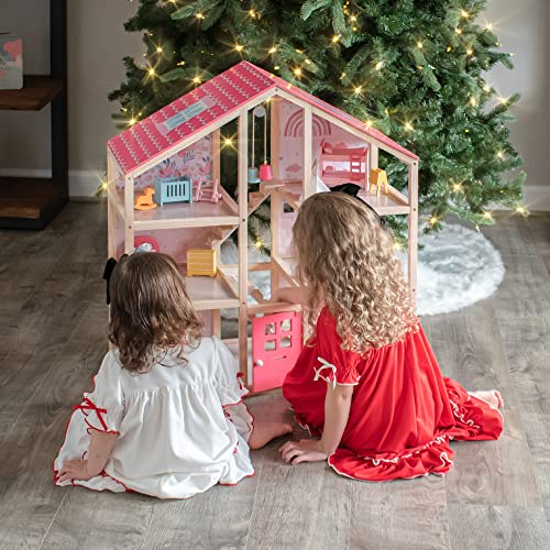 6 Rooms Wooden Dollhouse with 31Pcs Furniture Accessories Q473388