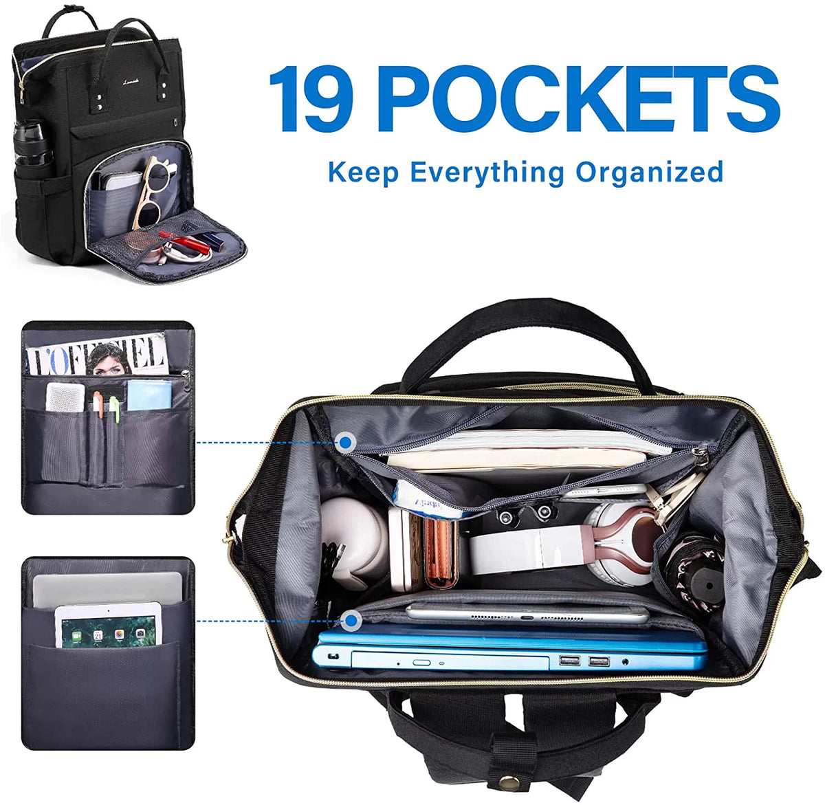 17" Waterproof Laptop Backpack with USB-Black O97326