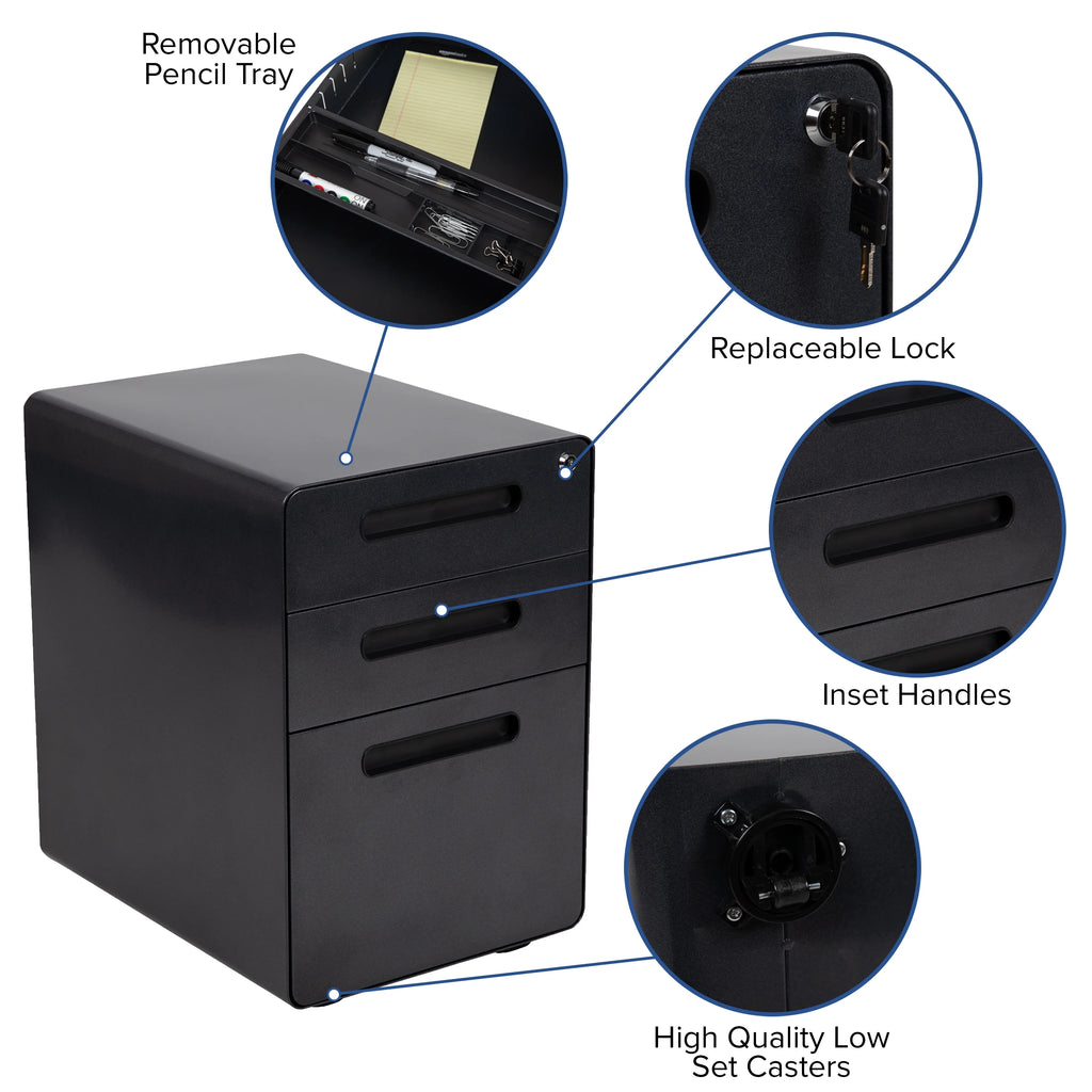 Black Computer Desk, Ergonomic Mesh Office Chair and Locking Mobile Filing Cabinet R441