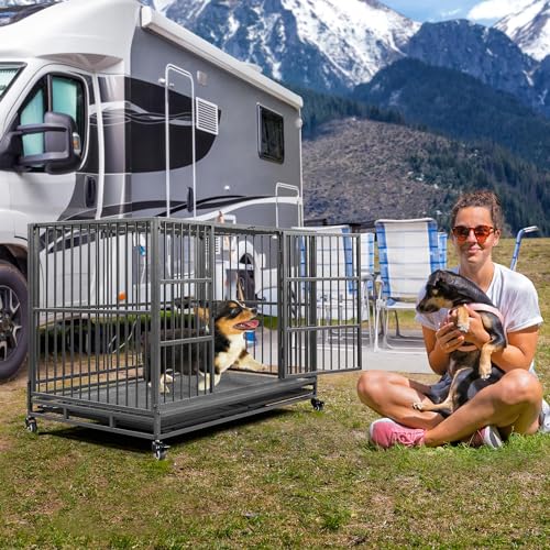 48'' XXL Dog Crate with 2 Doors Lockable Wheels T605