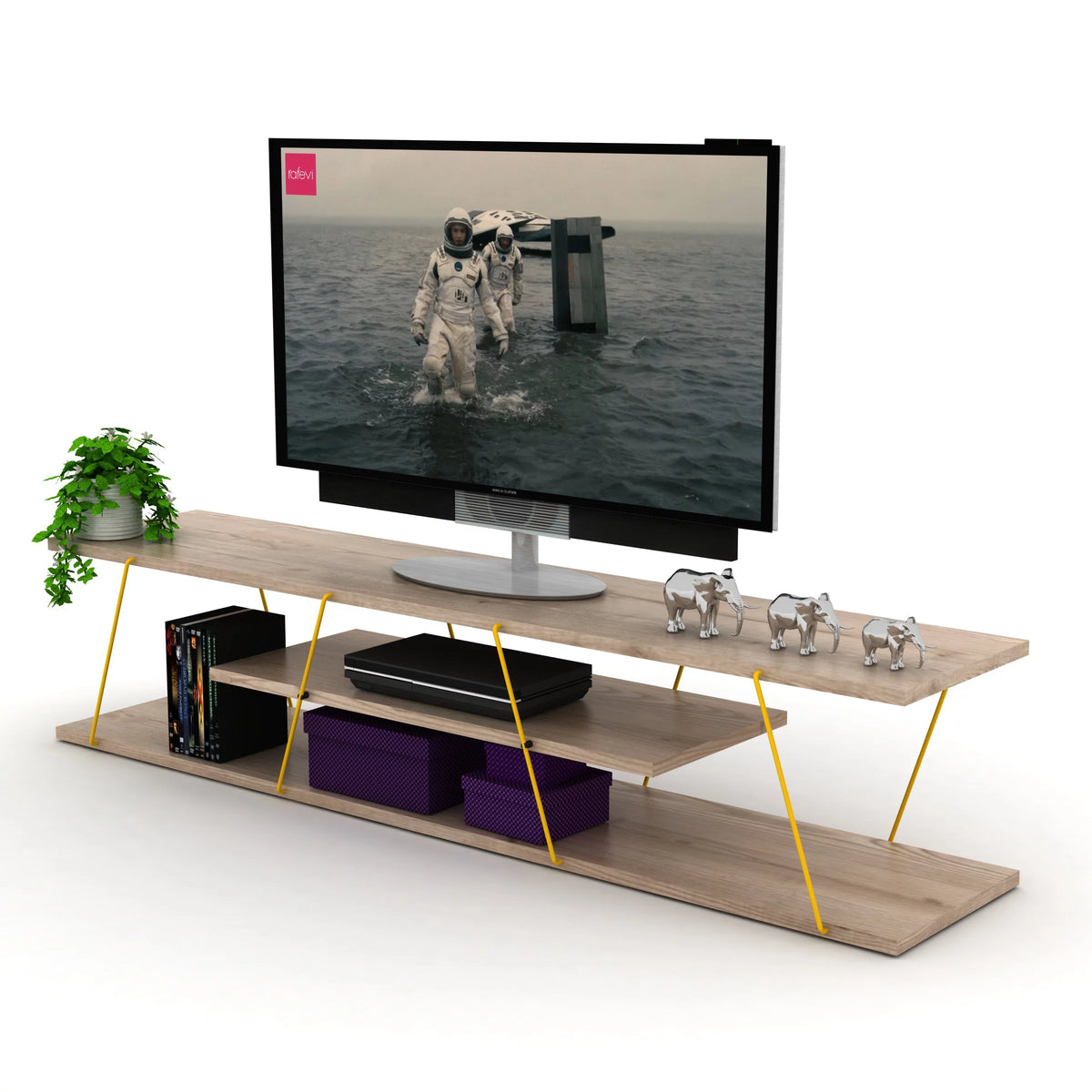 Mid Century Modern 4 Shelves 56 inch Low Tv Stand R66287