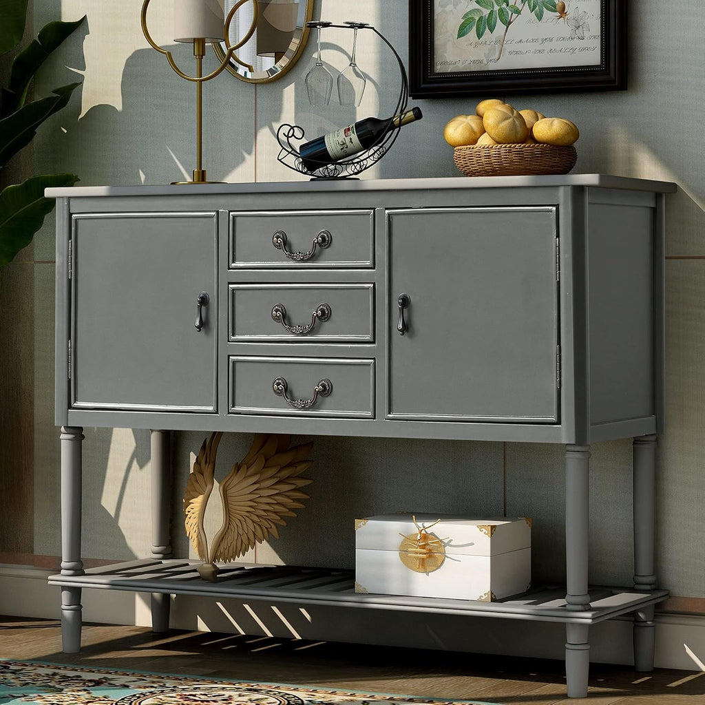Green Wood Console Sofa Table with Drawers and Open Shelf V98213