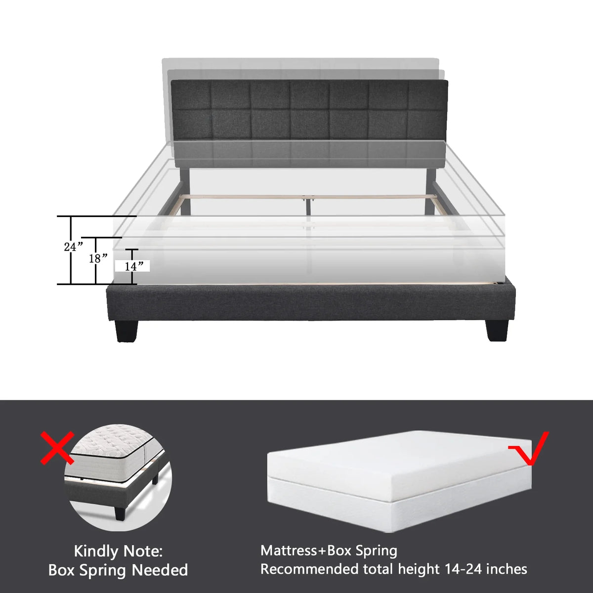 Queen Size Grey Upholstered Panel Bed Frame W105200