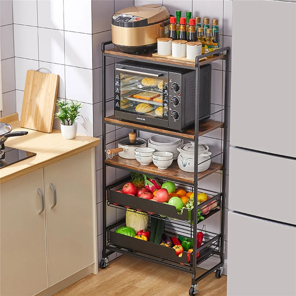 5 Tier Rolling Utility Trolley Cart with Sliding Drawers K693316