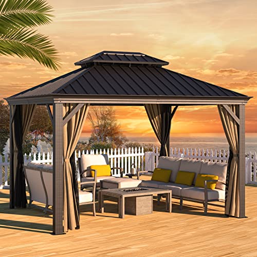 10' x 12' Aluminum Gazebo with Mosquito Net and Privacy Sidewalls R45796