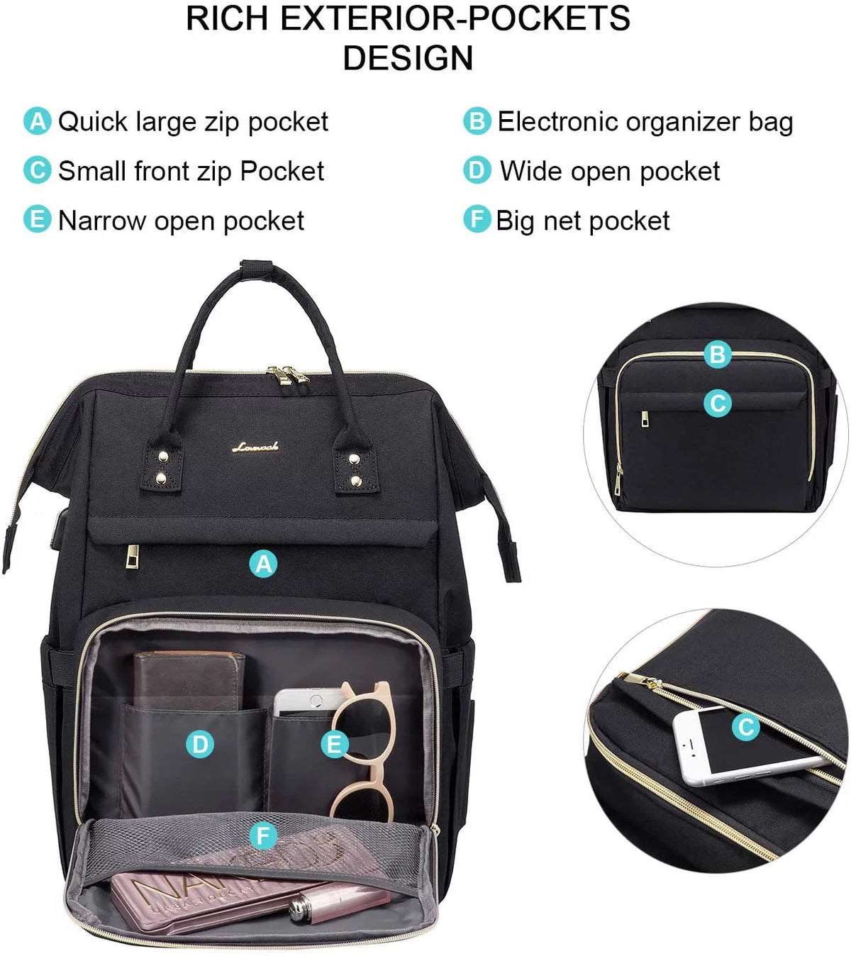 17" Waterproof Laptop Backpack with USB-Black O97326