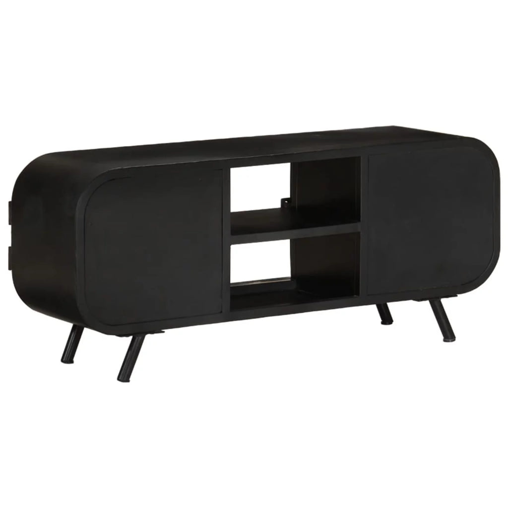 TV Stand with 2 Compartments and 2 Storage Shelves Rough Mango Wood Iron Legs S54827