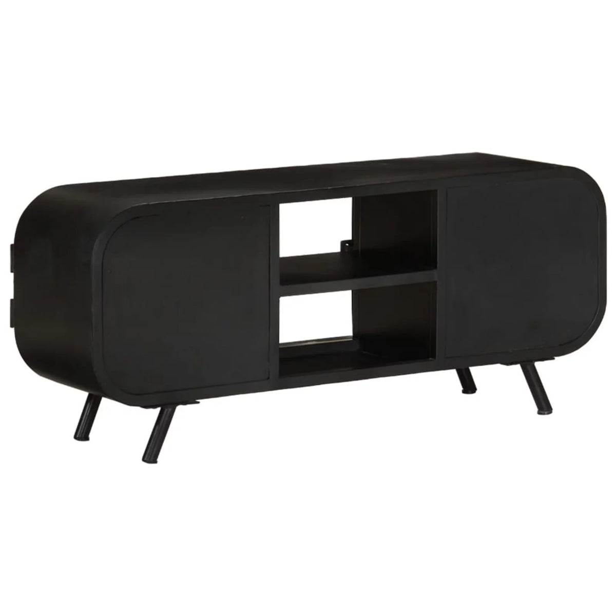 TV Stand with 2 Compartments and 2 Storage Shelves Rough Mango Wood Iron Legs S54827