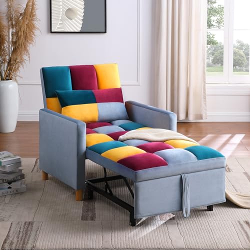 3-in-1 Convertible Chair Bed, 31.5 Inch Pull Out Sofa Bed with Adjustable Backrest, Solid Wood Feet W637441