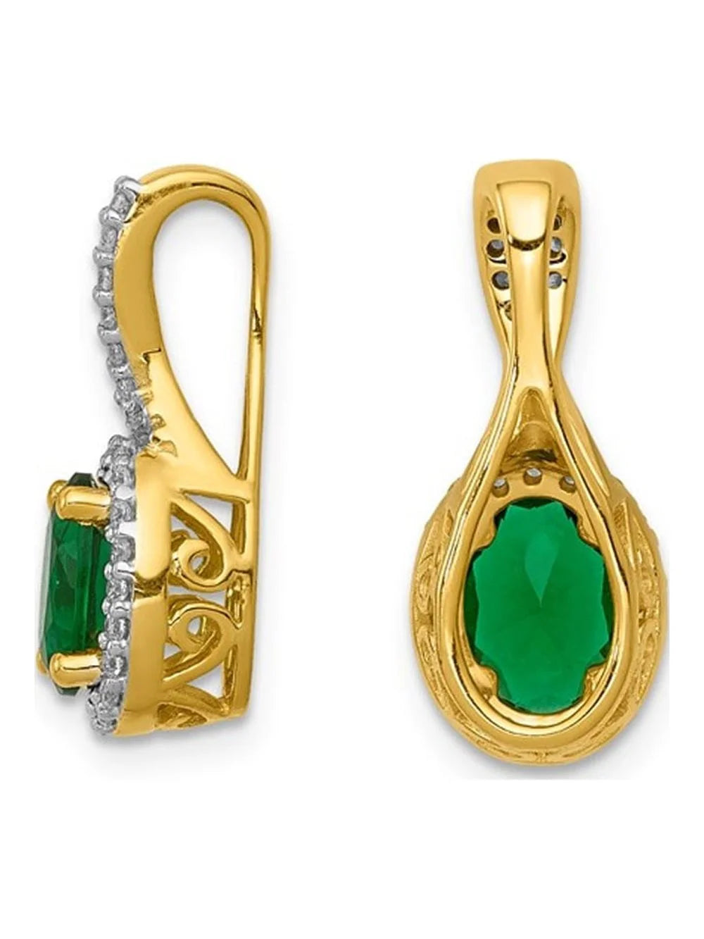 Natural Emerald Halo Twist Pendant Necklace in 14K Yellow Gold with Chain and Diamonds A3420