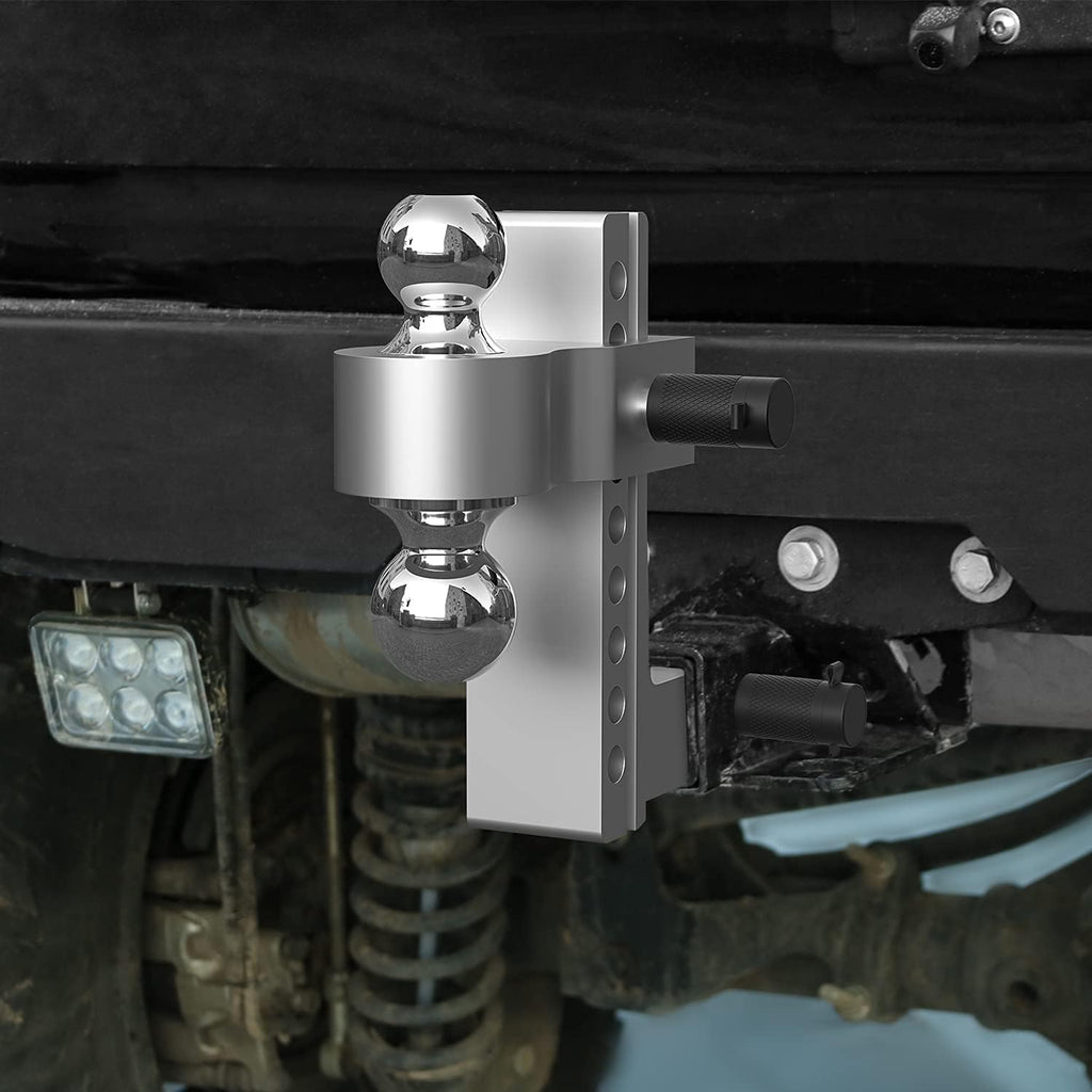 Adjustable Trailer Hitch Ball Mount, 8 Inch Drop, 2 Inch Receiver, 12,500 LBS GTW, Forged Aluminum Shank, Dual Balls with Hitch Locks and Pins V790