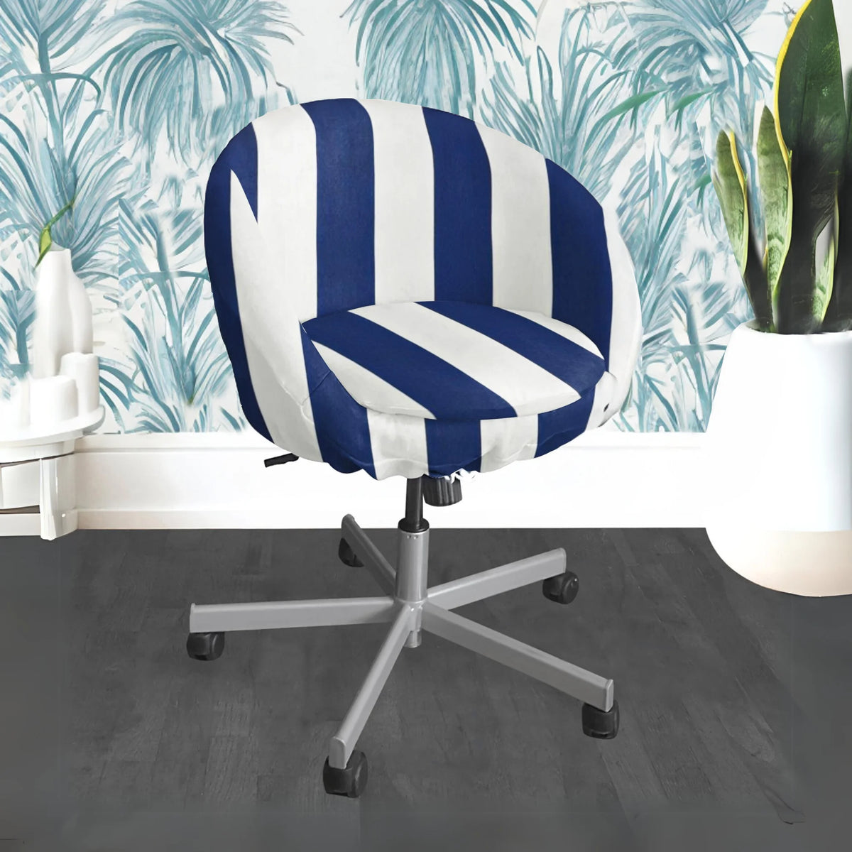 Navy Blue Stripe Chair Slip Cover L348