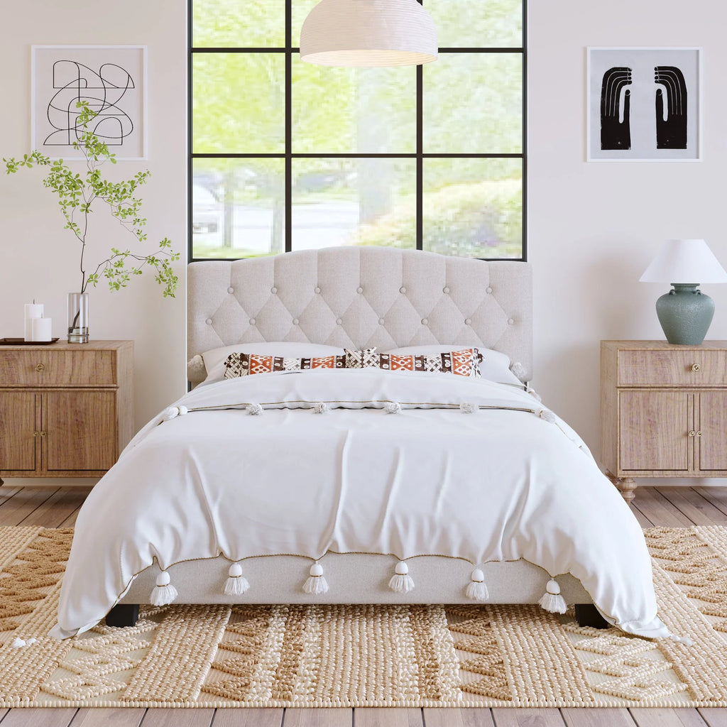 Queen Size Platform Bed Frame Beige T81594