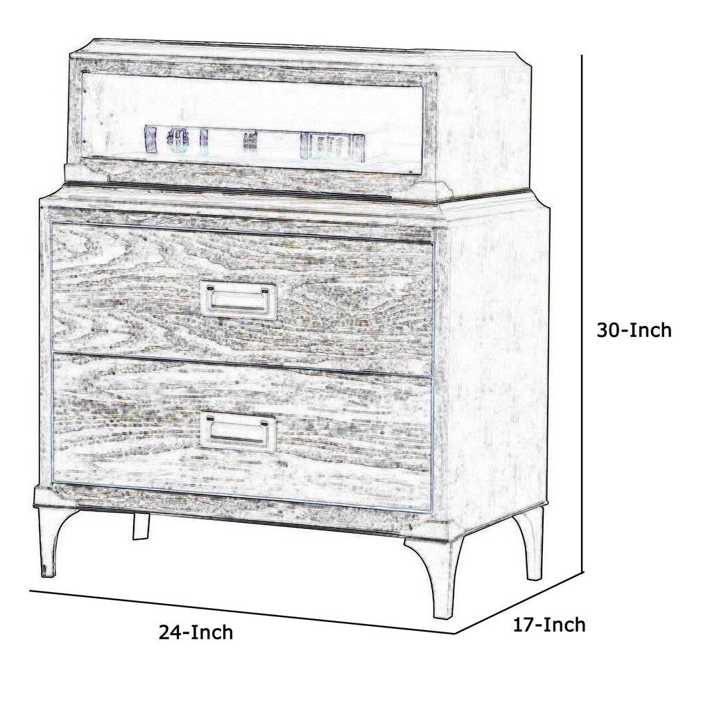 Brown 2 Drawer Wooden Nightstand with Metal Legs R6023