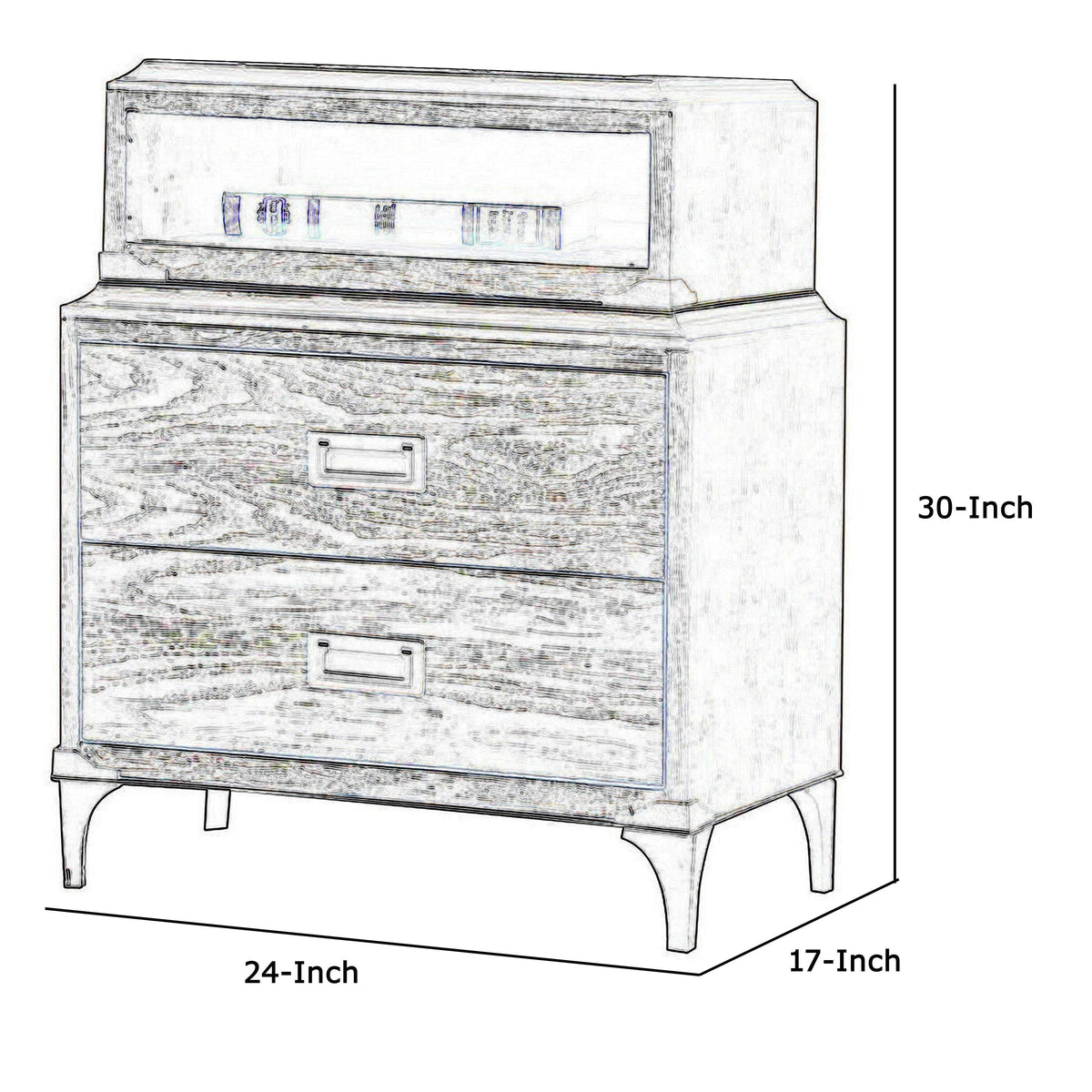 Brown 2 Drawer Wooden Nightstand with Metal Legs R6023