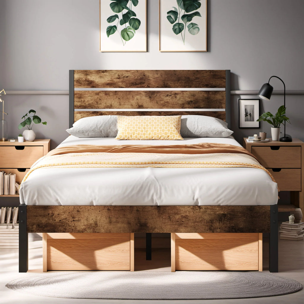 Queen Bed Frame with Wood Headboard and Footboard R121