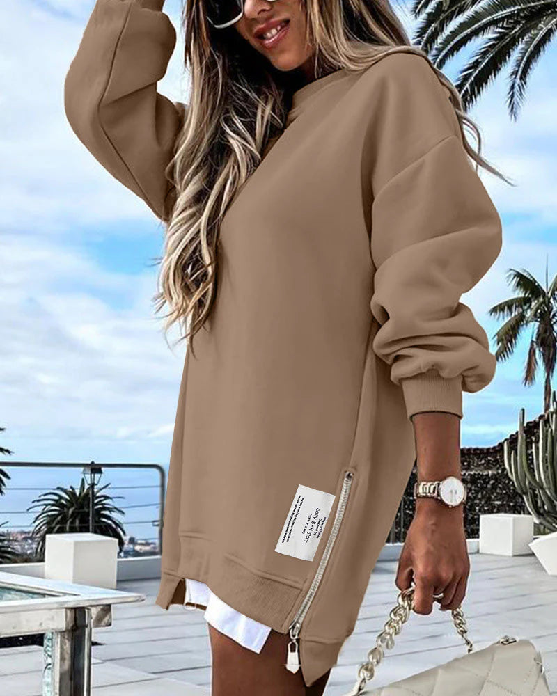 Long Sleeve Zipper Oversized Sweatshirt Q482029