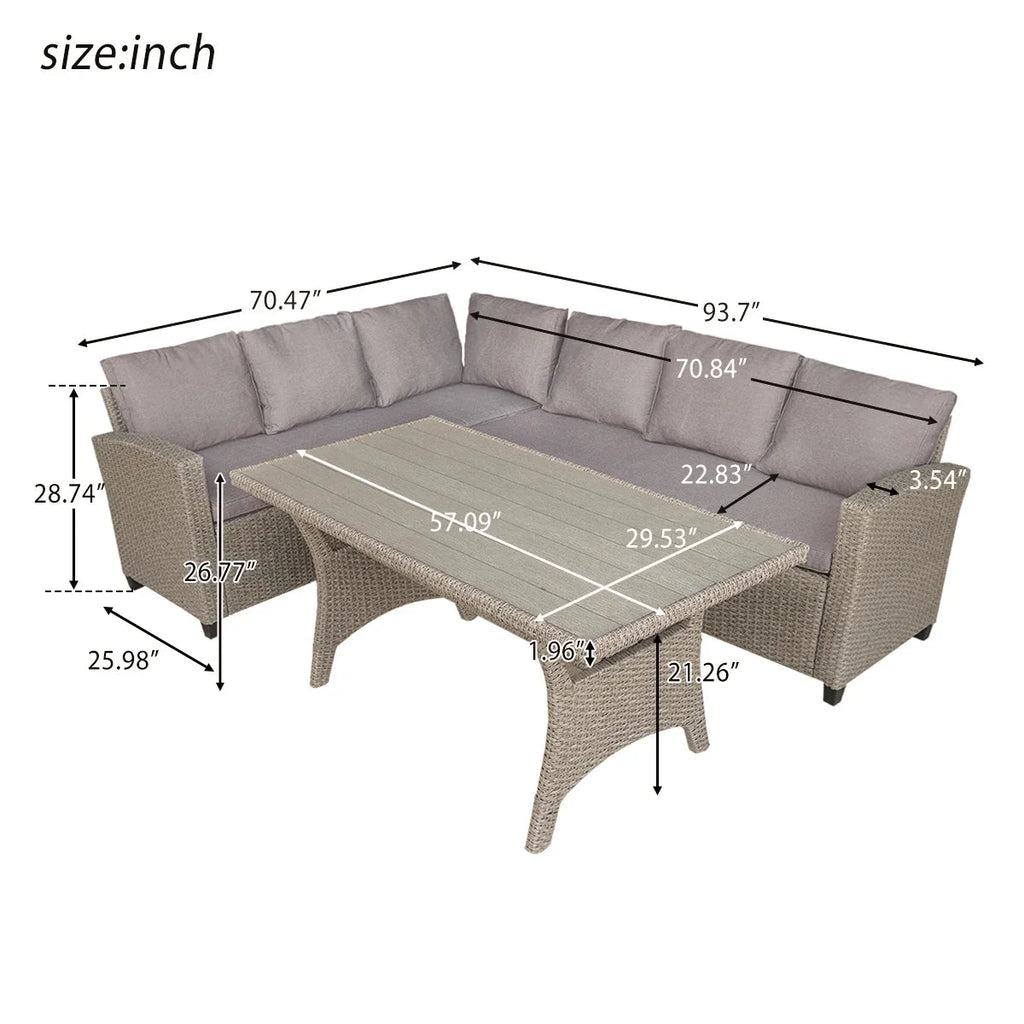 PE Rattan Wicker Sectional Sofa Set with Table T544