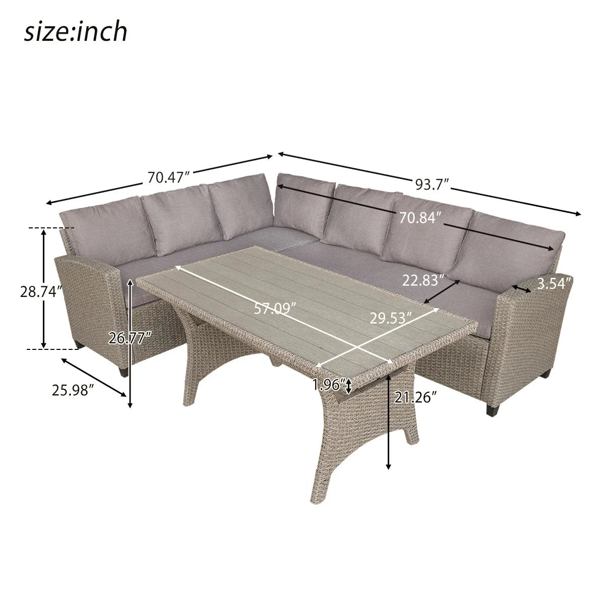 PE Rattan Wicker Sectional Sofa Set with Table T544