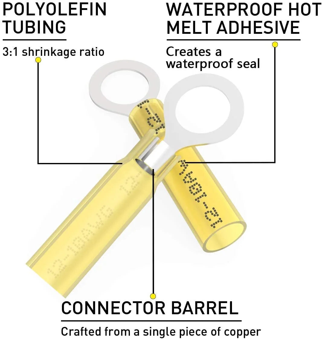 100PCS Heat Shrink Crimp Ring Connectors 5/16" Yellow 12-10 AWG W21618