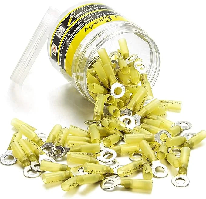 100PCS Heat Shrink Crimp Ring Connectors 5/16" Yellow 12-10 AWG W21618