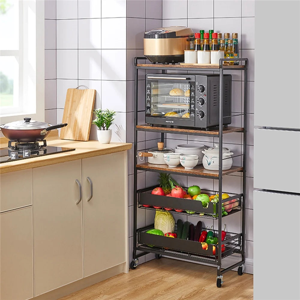 5 Tier Rolling Utility Trolley Cart with Sliding Drawers K693316