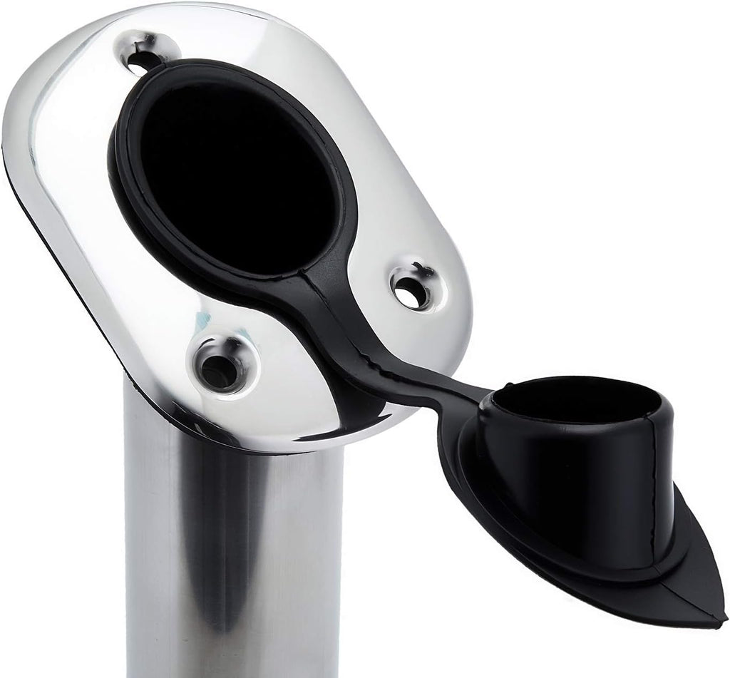 Stainless Steel 30 Degree Flush Mount Boat Fishing Rod Holder with Rubber Cap, PVC Liner & Gasket Pack of 2 M162186