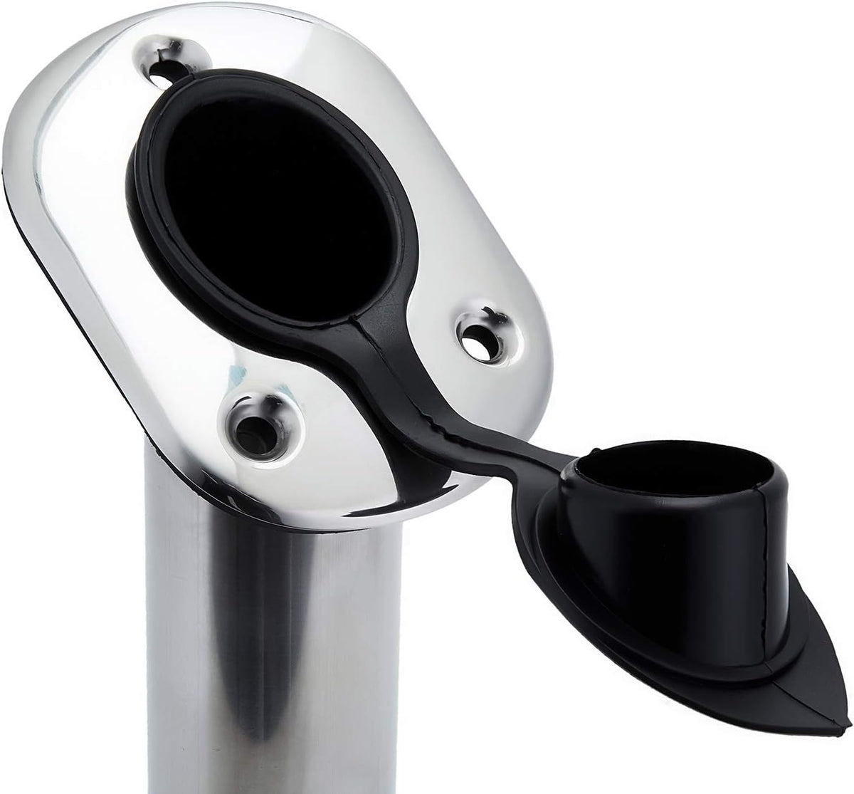 Stainless Steel 30 Degree Flush Mount Boat Fishing Rod Holder with Rubber Cap, PVC Liner & Gasket Pack of 2 M162186