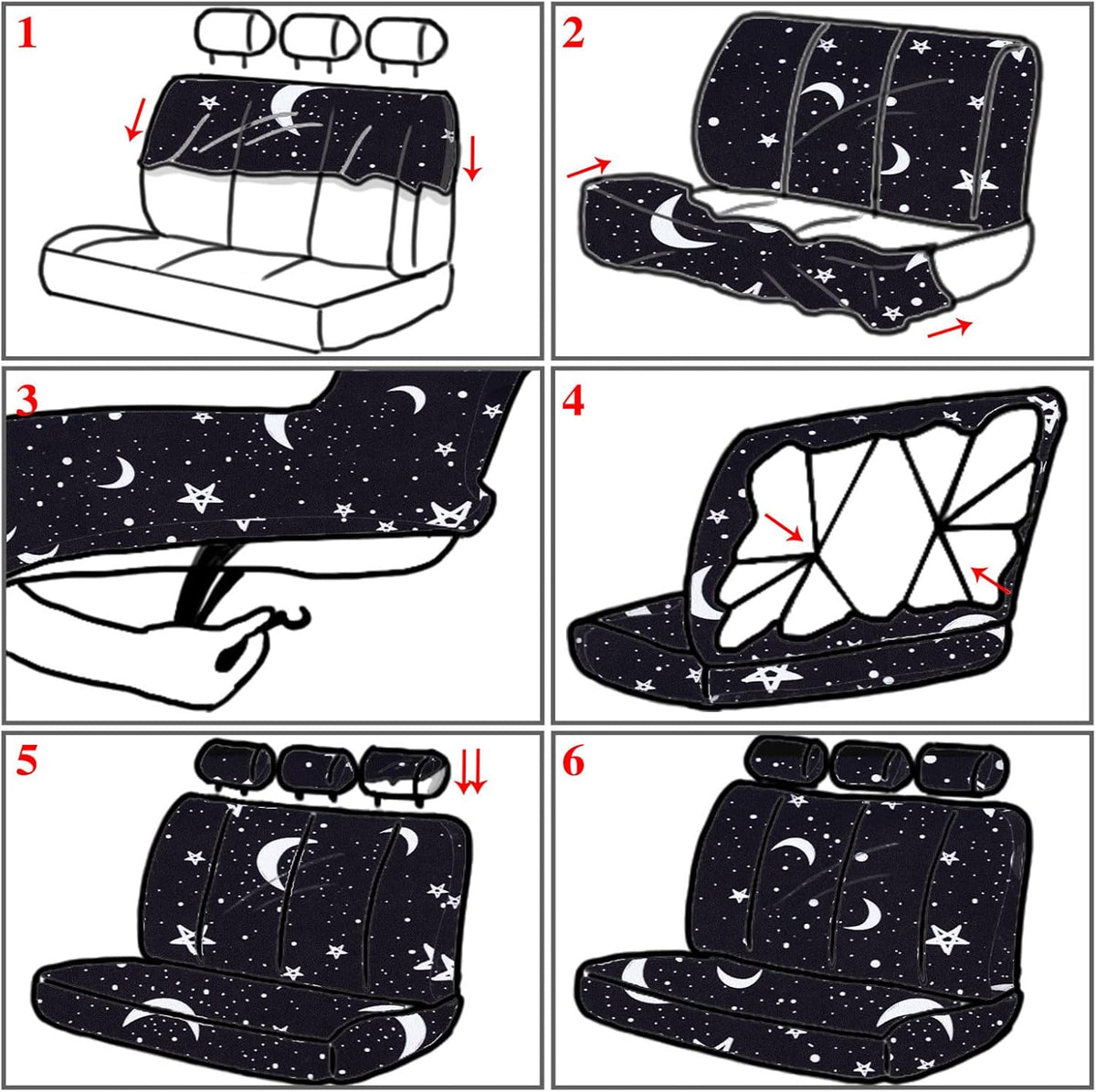 15 Pieces Moon and Stars Car Seat Cover Full Set O2759