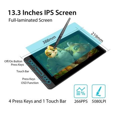 13.3 Inches Graphics Drawing Monitor with Tilt Function Battery-Free Stylus C578450