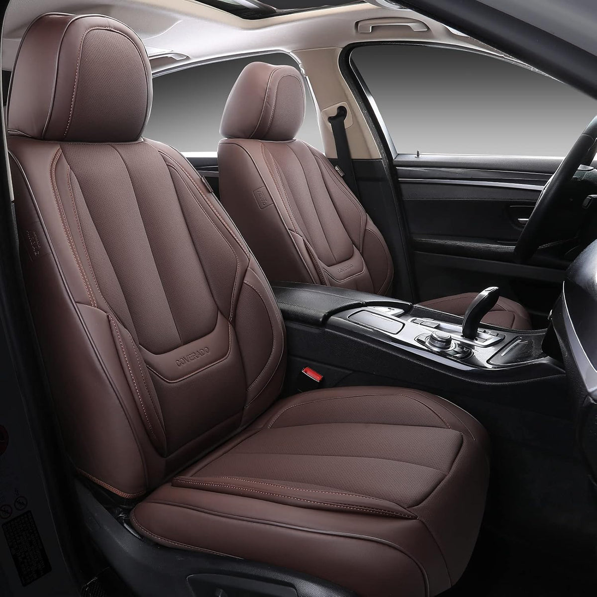 Black Waterproof Nappa Leather Front Seat Covers 2 Pieces R343