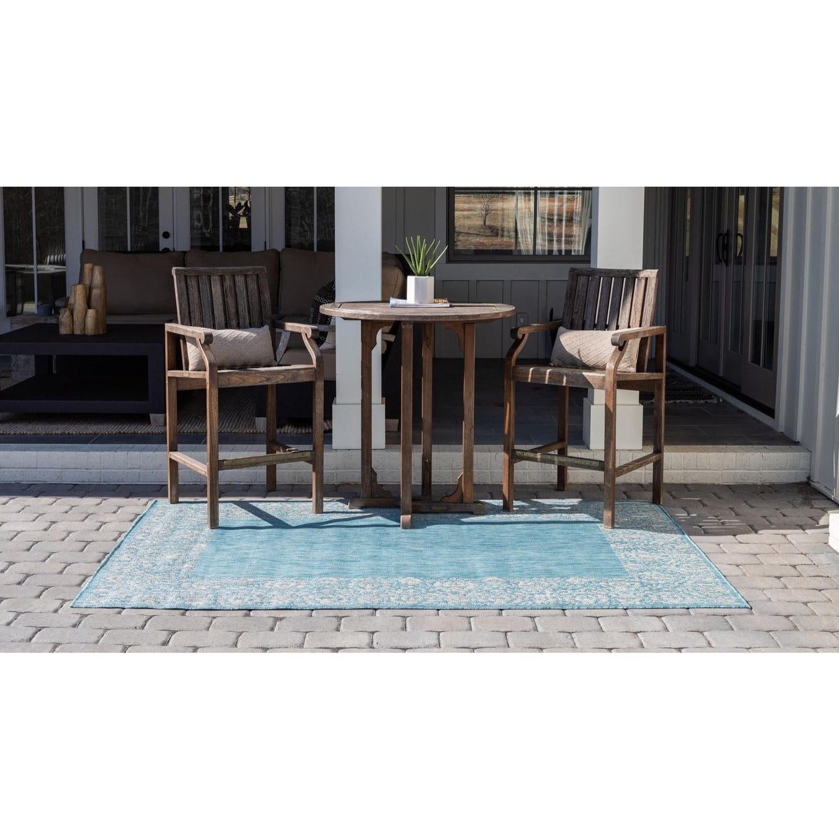 Aqua/Ivory 9' x 12' Rectangle Floral Indoor/Outdoor Rug V849450