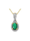 Natural Emerald Halo Twist Pendant Necklace in 14K Yellow Gold with Chain and Diamonds A3420