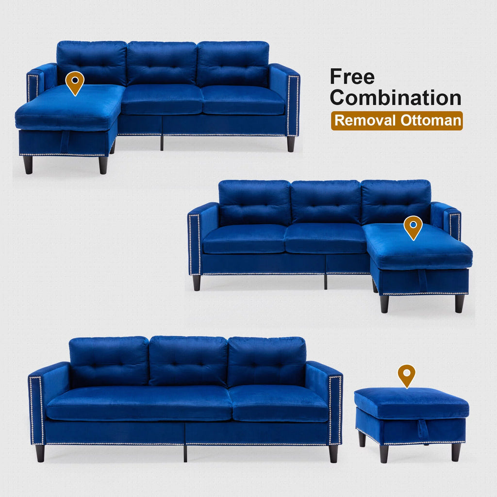 78 L Shaped Velvet Sectional Sofa with USB L4729