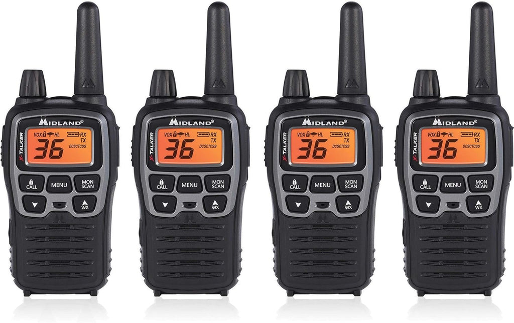36 Channel FRS Two-Way Radio Walkie Talkie, Black/Silver, Pack of 4 U3625