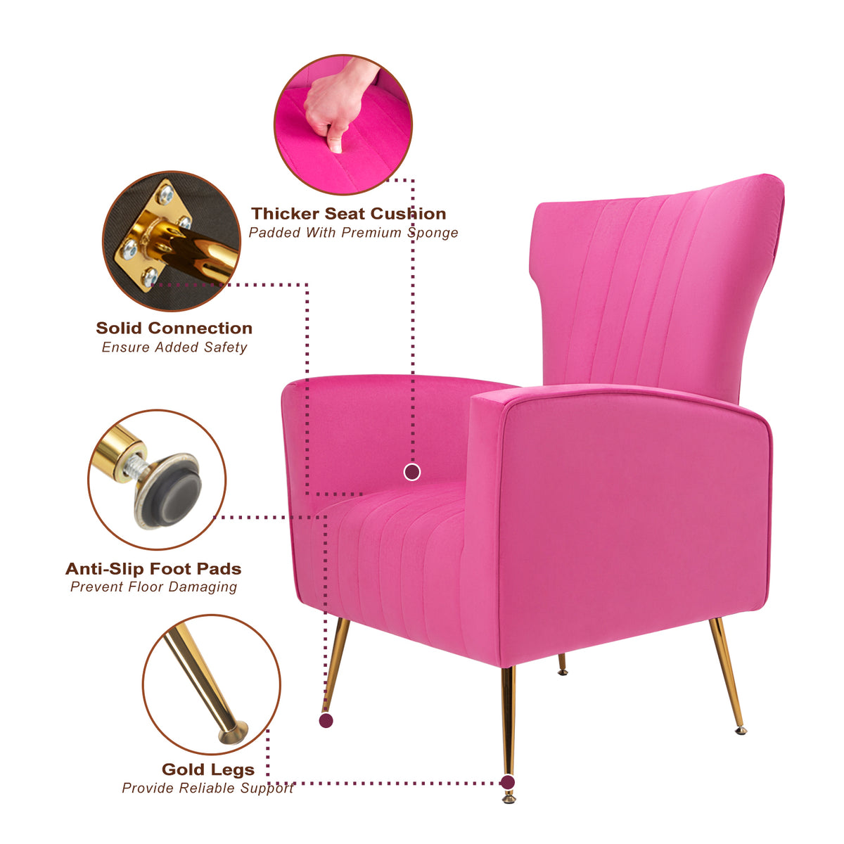 Velvet Wingback Accent Chair with Gold Legs K740