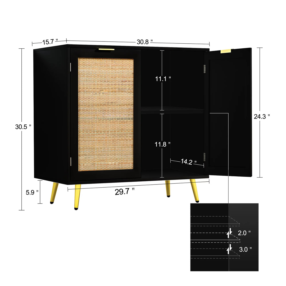 Black 2 Rattan Door Accent Cabinet M89681
