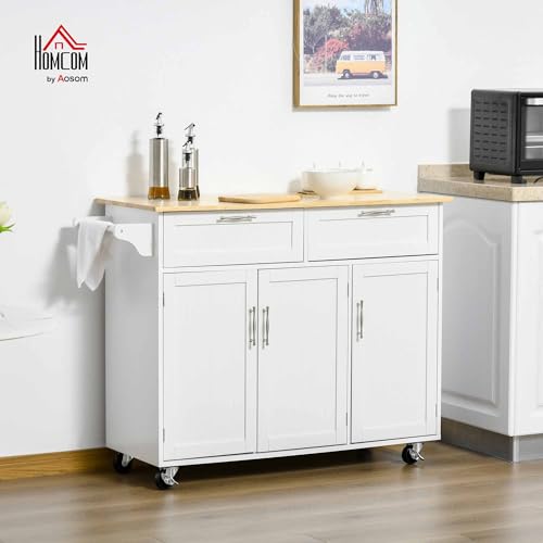 White Mobile Kitchen Island with Storage O156