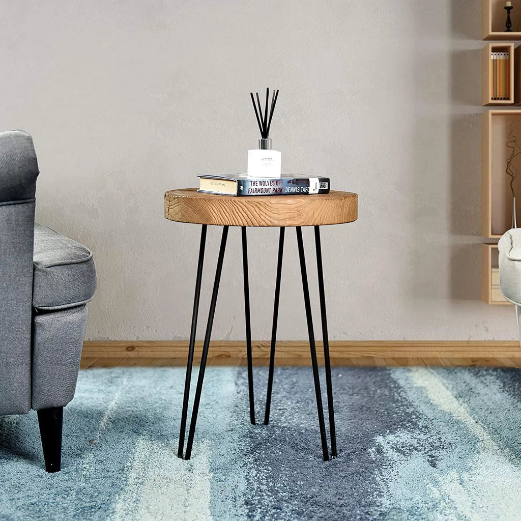 Rustic Old Elm Wood Round End Table I9818