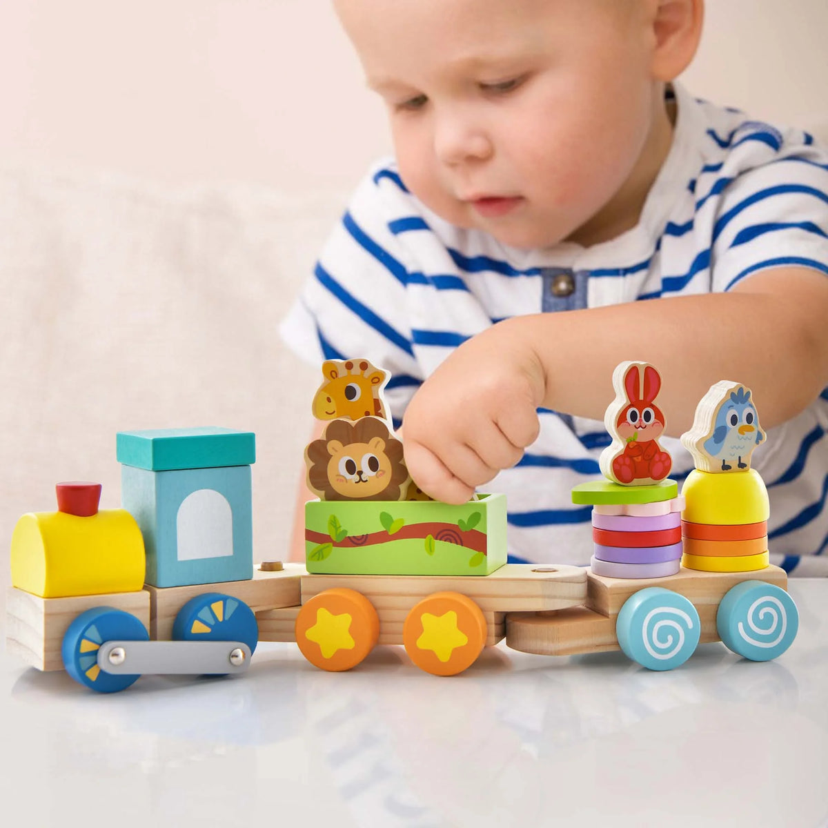 Wooden Stackable Train Set with Animal Toys & Locomotive E857239