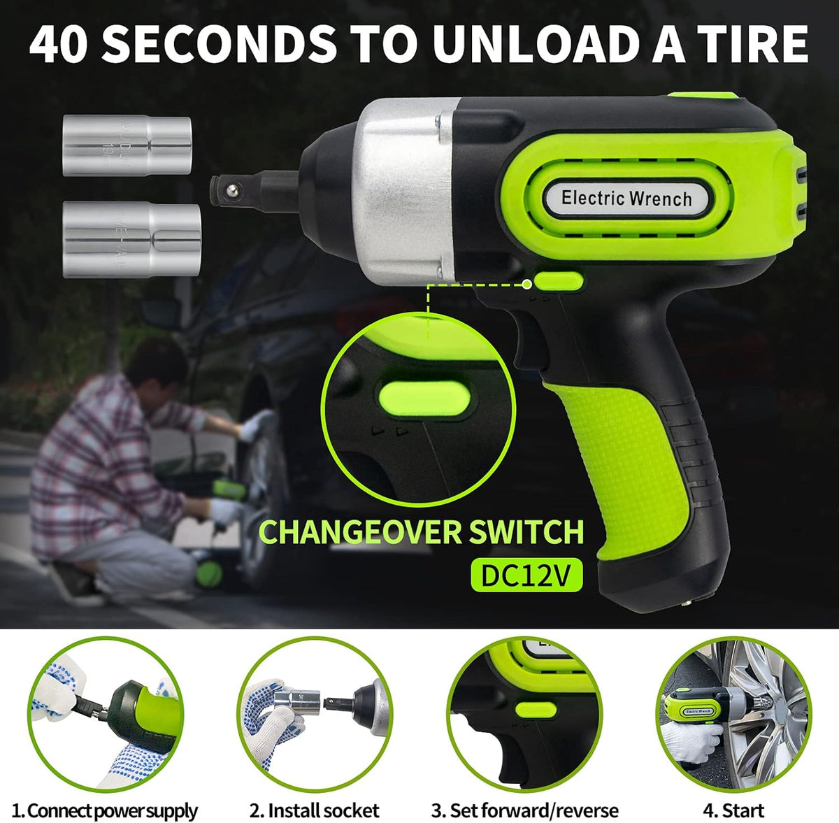 12V 5 Ton Electric Car Jack Kit with Impact Wrench & Inflator E7611