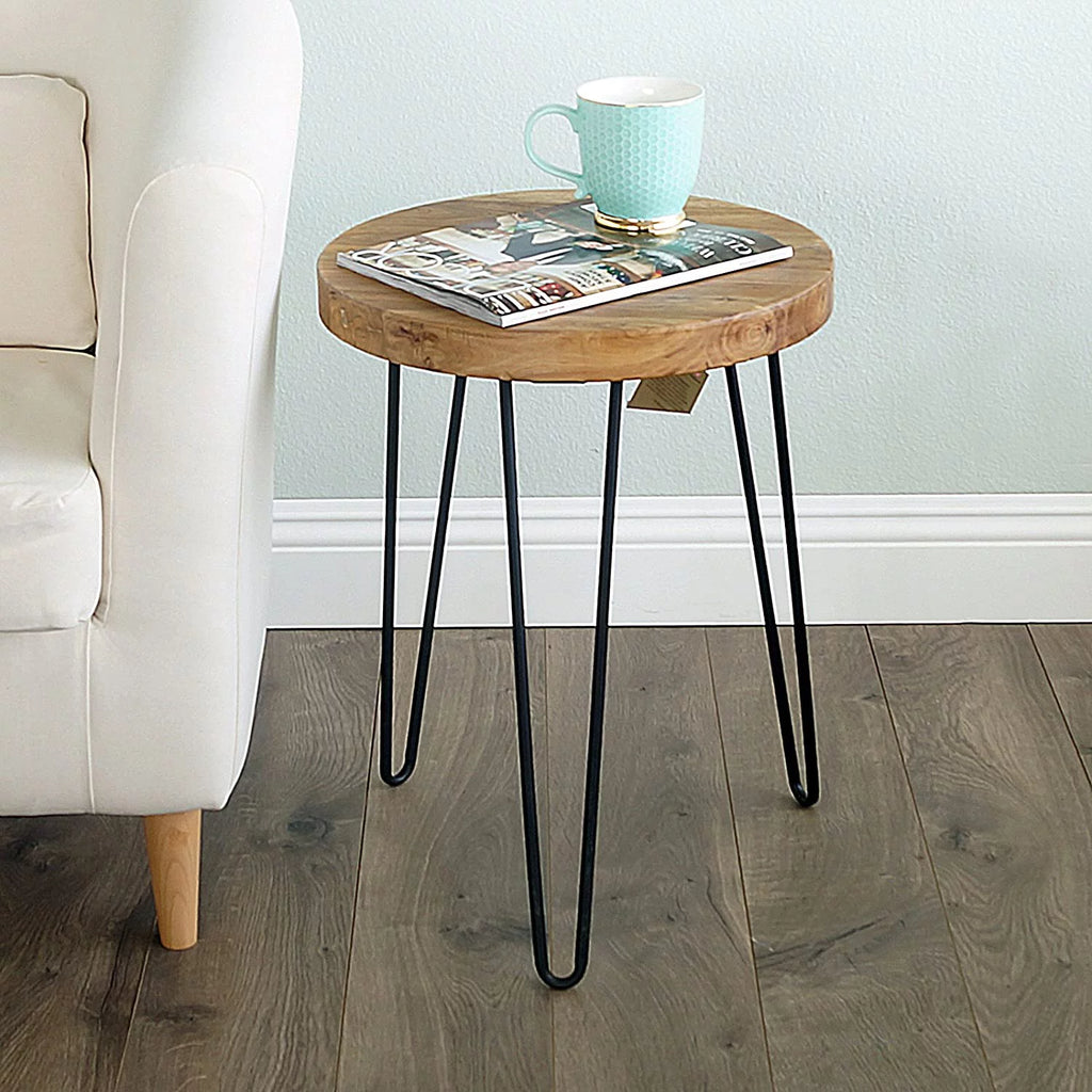 Rustic Old Elm Wood Round End Table I9818