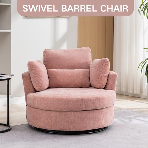 42.2" Oversized Chenille Beige Swivel Barrel Chair Y58924