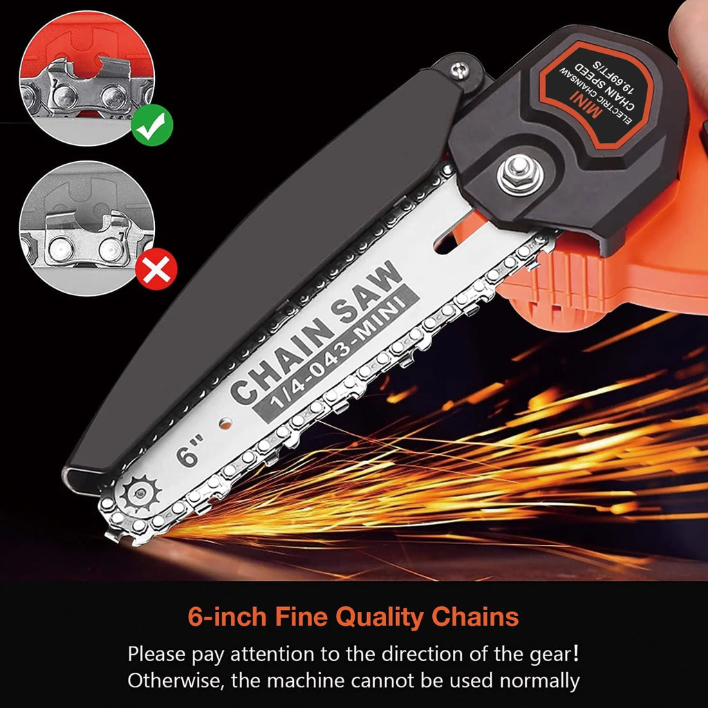 6 Mini Chainsaw Cordless Handheld Chain Saw with 2 Batteries 2 Chains O632809