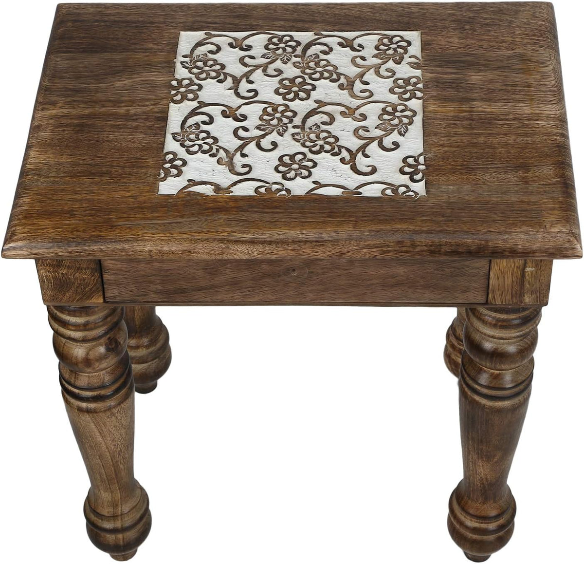 Wooden Side Table with Tree of Life Carved L312