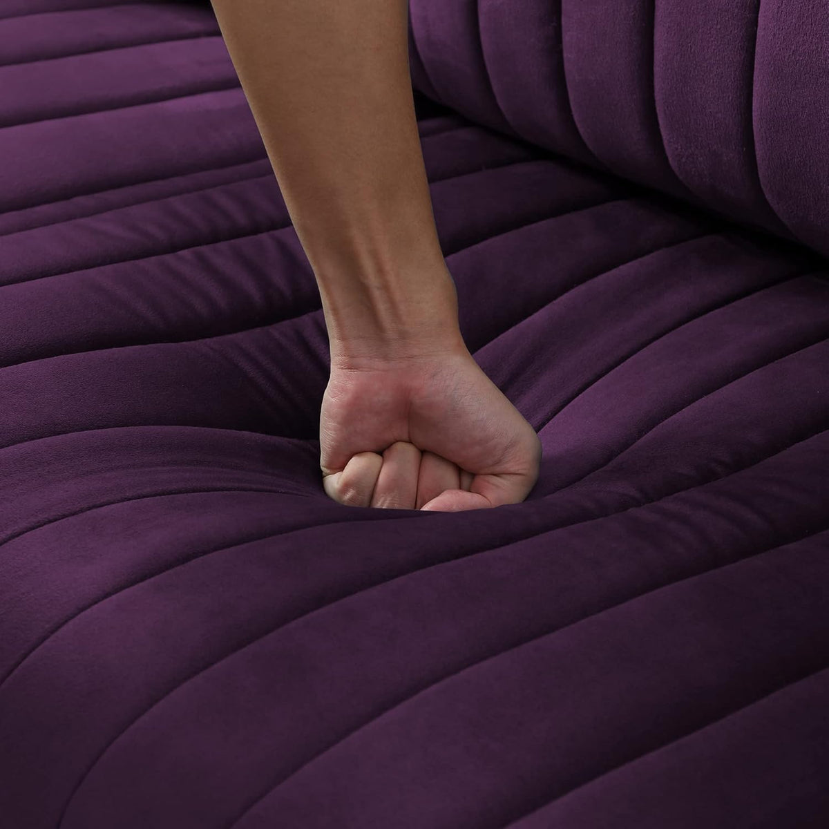 Purple Velvet Round Arm Loveseat Sofa with 2 Throw Pillows H44186